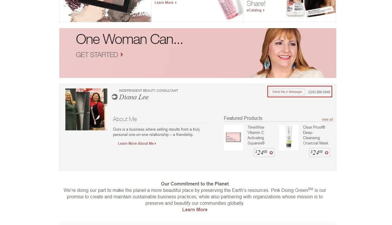 Hình chữ nhật viền đỏ đánh dấu thông tin liên hệ của tư vấn viên (Nguồn: marykay.com) Hình chữ nhật viền đỏ đánh dấu thông tin liên hệ của tư vấn viên