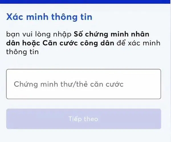 Nhập số chứng minh nhân dân để tiếp tục. Ảnh: internet