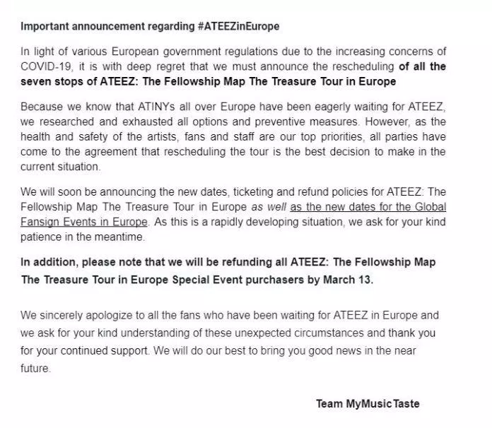ATEEZ hoãn lại toàn bộ tour lưu diễn châu Âu (Ảnh: Internet)