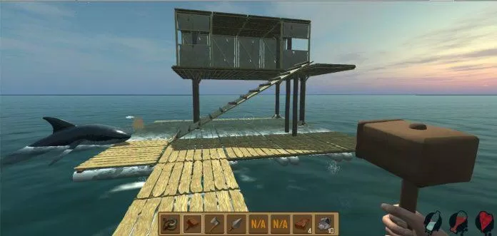 Mở rộng chiếc bè nhỏ và chiến đấu với kẻ thù trong Raft (ảnh: internet)