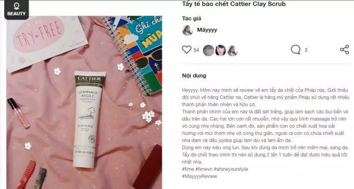 Review của khách hàng đã sử dụng kem tẩy tế bào chết Cattier Gommage Argile Clay Scrub trên fime.vn review cattier fime