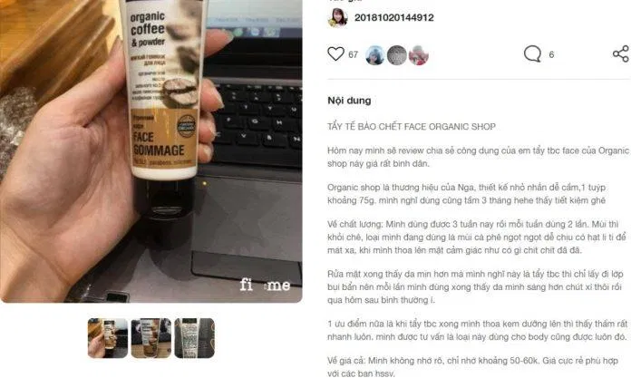 Review của khách hàng về sản phẩm trên fime.vn review organic shop fime