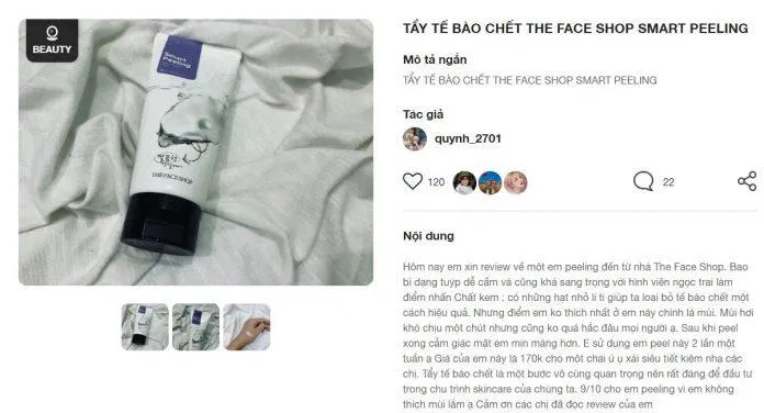 Một review của khách hàng về kem tẩy tế bào chết The Face Shop Smart Peeling trên fime.vn review- he face shop fime