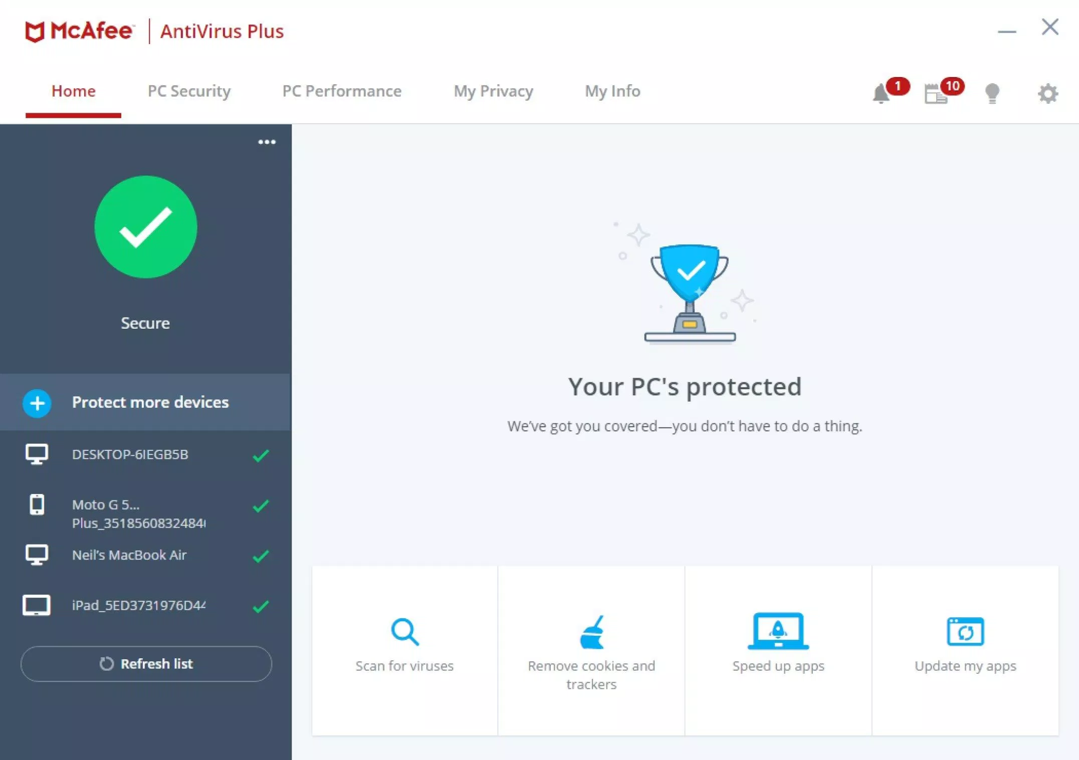 Phần mềm McAfee AntiVirus Plus. Ảnh: internet