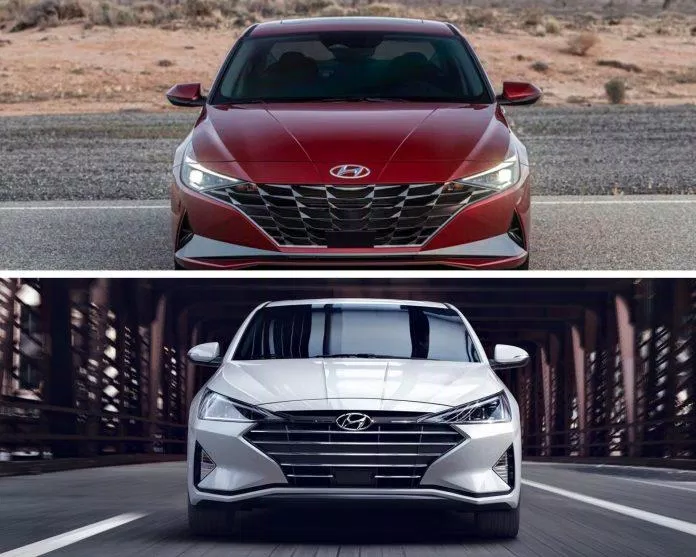 Hyundai Elantra 2021 ở trên và 2020 ở dưới. Ảnh: internet