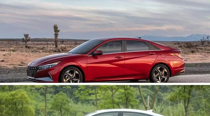 Thân xe của Hyundai Elantra 2021 ở trên và 2020 ở dưới. Ảnh: internet