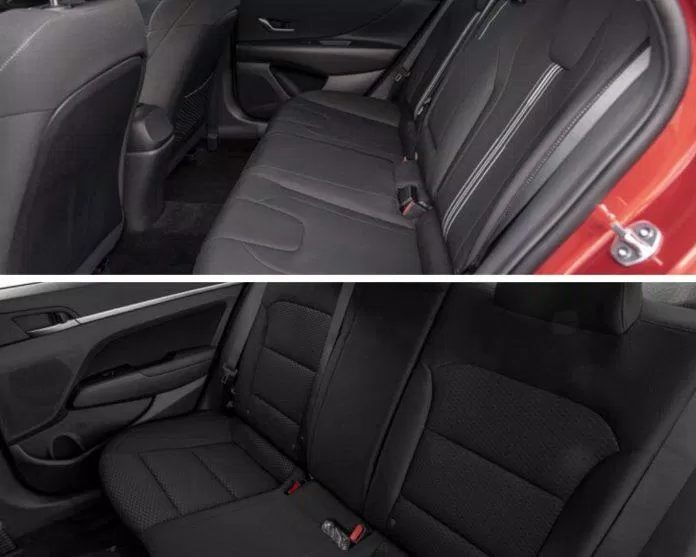 Hàng ghế của Hyundai Elantra 2021 ở trên và Hyundai Elantra 2020 ở dưới. Ảnh: internet