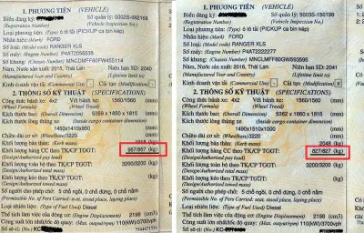 Cùng một dòng xe nhưng khác năm sản xuất thì sẽ có khối lượng hàng chuyên chở khác nhau. Ảnh: internet