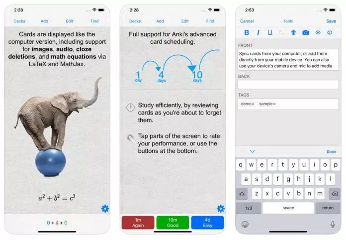 Giao diện của app Anki dành cho iPhone.