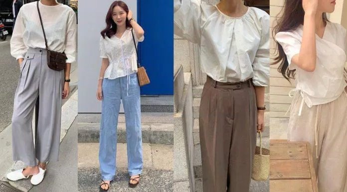 Áo blouse + quần ống suông