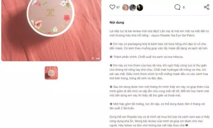Một review về mặt nạ mắt Jayjun Roselle Tea Eye Gel Patch của khách hàng trên trang fime.vn đánh giá jayjun