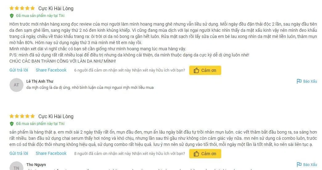 Đánh giá từ khách hàng sử dụng trên trang Tiki Đánh giá từ khách hàng sử dụng trên trang Tiki (Ảnh: BlogAnChoi)