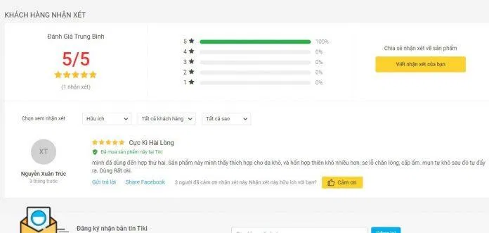 Đánh giá tích cực của khách hàng sử dụng sản phẩm trên trang Tiki (nguồn ảnh: BlogAnChoi).