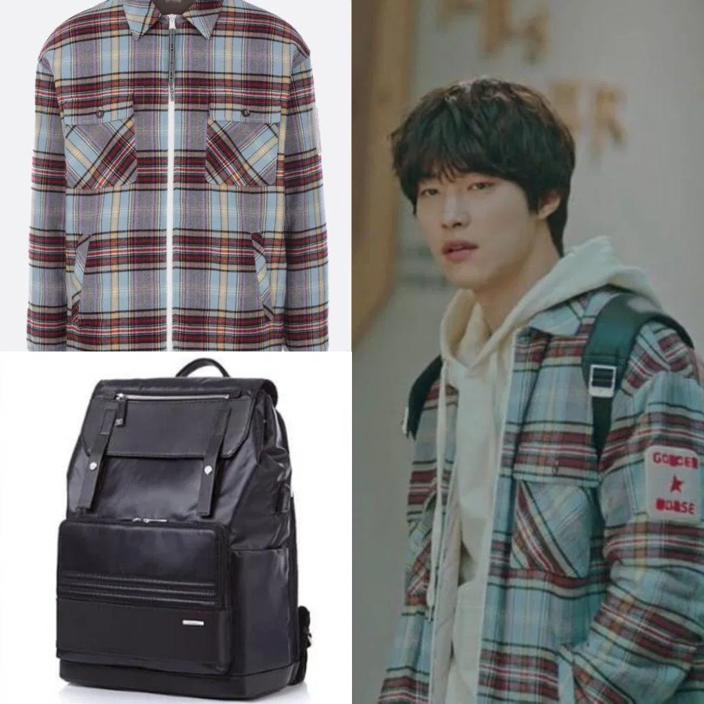 Woo Do Hwan phối sơ mi của GOLDEN GOOSE DELUXE BRAND và balo của SAMSONITE (nguồn Bloganchoi)
