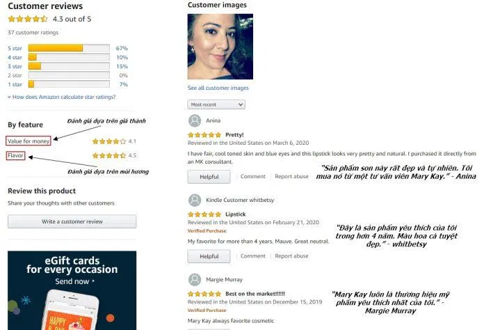 Đánh giá về một loại mỹ phẩm thiên nhiên Mary Kay trên Amazon