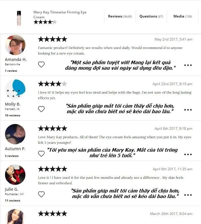 Đánh giá về một loại mỹ phẩm về mắt thương hiệu Mary Kay trên influenster (Nguồn: BlogAnChoi) Đánh giá về một loại mỹ phẩm thiên nhiên Mary Kay trên influenster.com