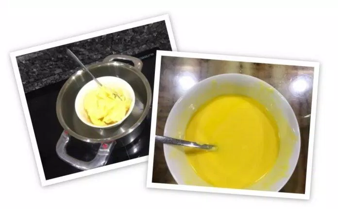 Đun chảy bơ bằng phương pháp bain-marie.
