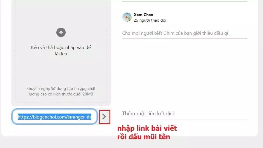 Dán link share bài vào khung. (Ảnh: BlogAnChoi)