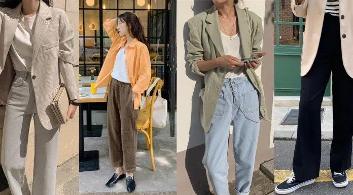 Phối layer sơ mi/blazer với quần ống suông