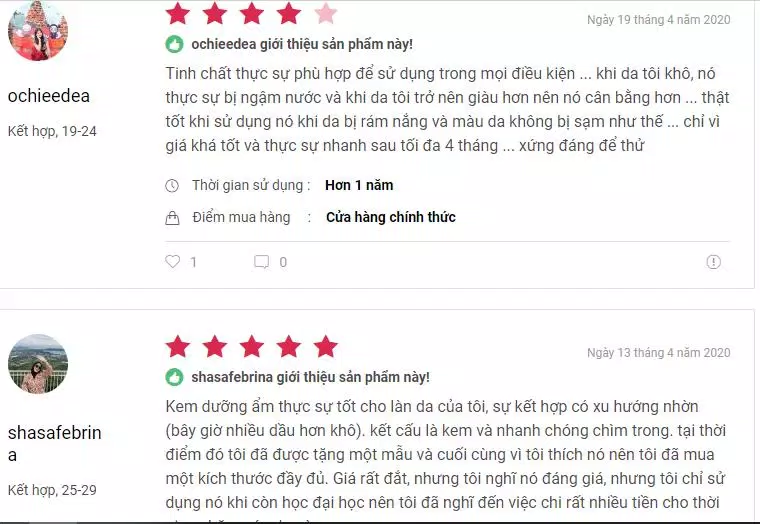 Đánh giá của khách hàng trên trang Reviews.femaledaily (nguồn ảnh: BlogAnChoi).