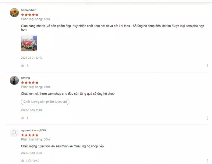 Đánh giá của khách hàng trên Shopee. (nguồn: Internet)