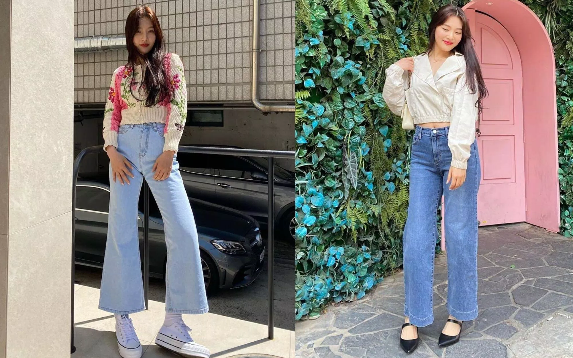 Hot trend năm nay là quần bò denim ống rộng mix cùng áo ngắn cũng được Joy nhanh chóng cập nhật 