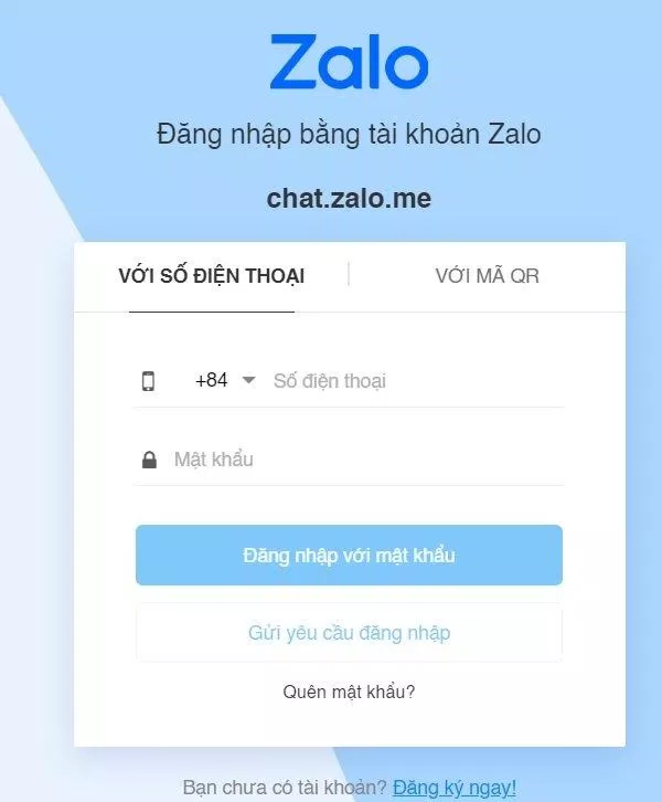 Giao diện đăng nhập Zalo trên trình duyệt web. Ảnh: internet