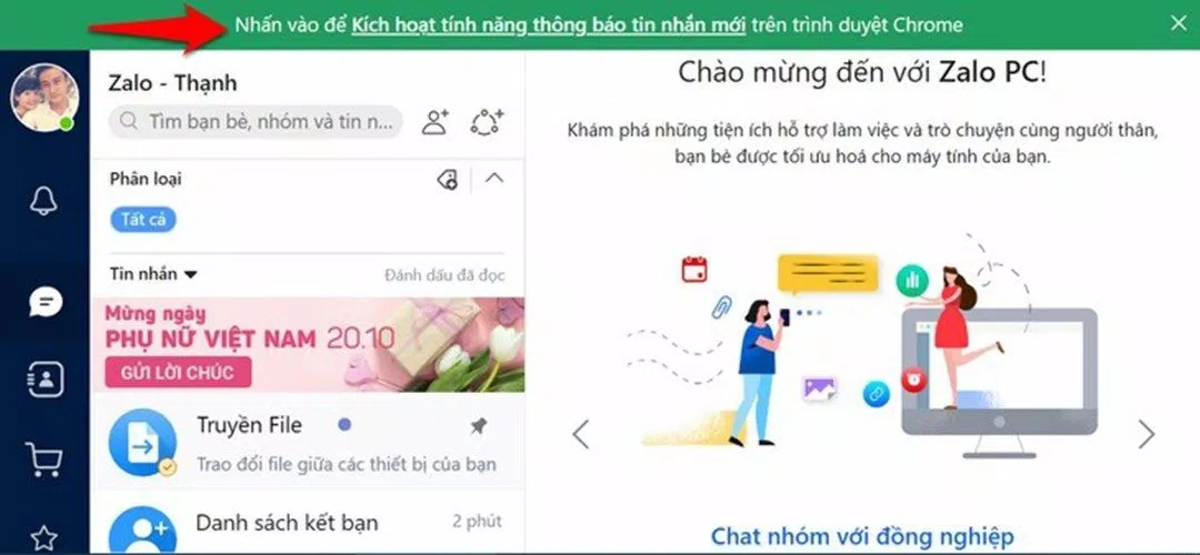 Giao diện chat trên web của Zalo. Ảnh: internet