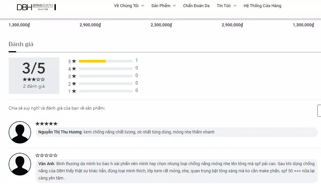 Các ý kiến đánh giá của khách hàng về sản phẩm trên trang Dermaestheticsvn (ảnh: BlogAnChoi).