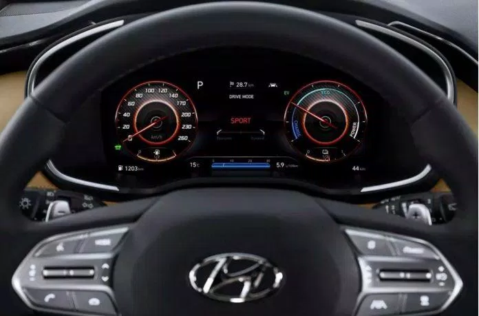 Bảng đồng hồ số của Santa Fe mới.
