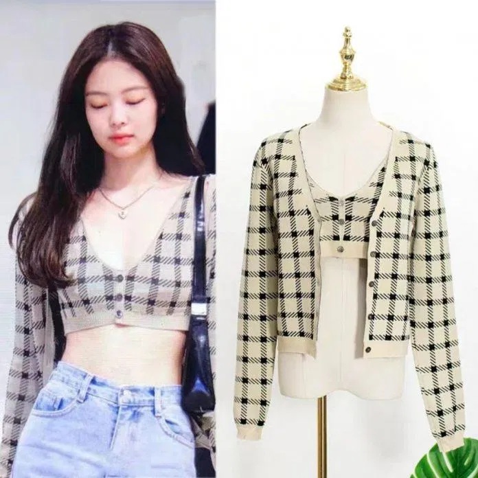 Croptop len mỏng mix với quần jean như Jennie, rất thích hợp vào cuối hè đầu thu