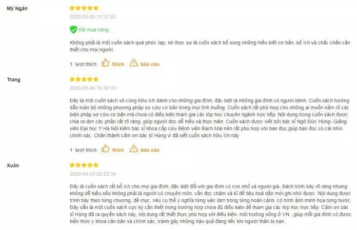 Đánh giá cao của đọc giả dành cho 3 Phút Sơ Cứu trên Fahasa (Ảnh: BlogAnChoi)