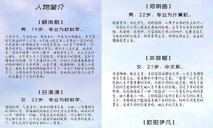 Nhà sản xuất giới thiệu sơ lược các nhân vật trong phim "Tình Yêu Gặp Gỡ Nhà Khoa Học" (Ảnh: Weibo)