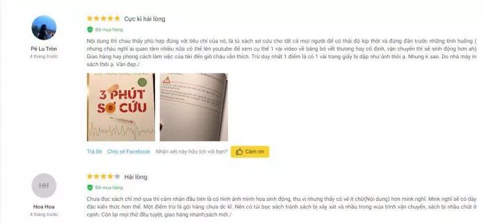 Nhận xét của đọc giả sau khi đọc 3 Phút Sơ Cứu trên Tiki (Ảnh: BlogAnChoi)