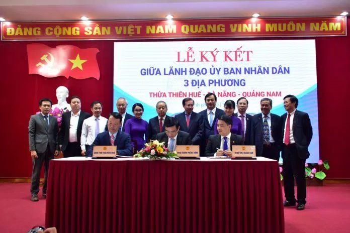 Lễ ký kết chương trình hợp tác du lịch “Điểm đến Thừa Thiên Huế, Đà Nẵng, Quảng Nam an toàn và mến khách" (Nguồn: Internet)
