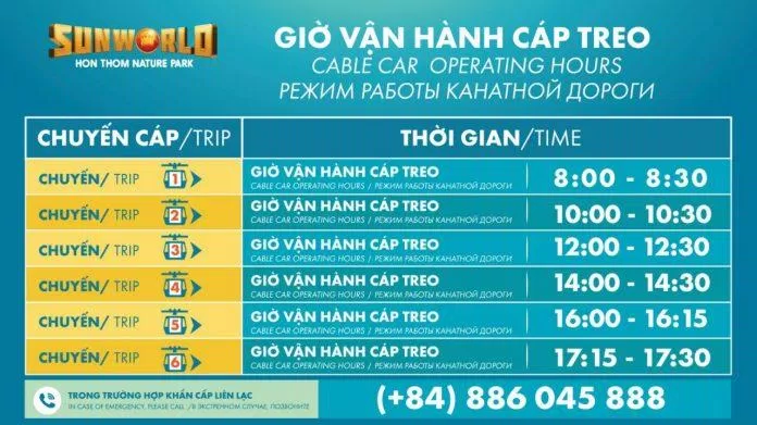 Tham khảo giờ vận hành của tuyến cáp treo vượt biển dài nhất thế giới (ảnh Internet) Tham khảo giờ vận hành của tuyến cáp treo vượt biển dài nhất thế giới (ảnh Internet)