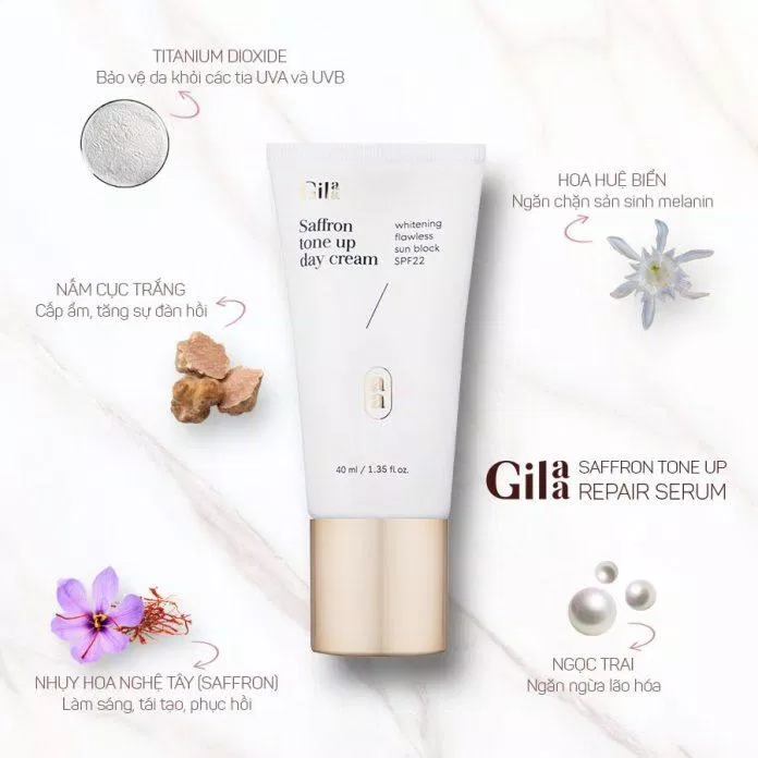 Thành phần chính của kem dưỡng ban ngày Gilaa Saffron Tone Up Day Cream. (Ảnh: Internet)