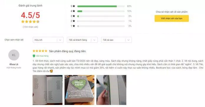 Đánh giá của độc giả trên tiki. (Ảnh: BlogAnChoi)