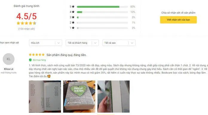 Đánh giá của độc giả trên tiki. (Ảnh: BlogAnChoi)