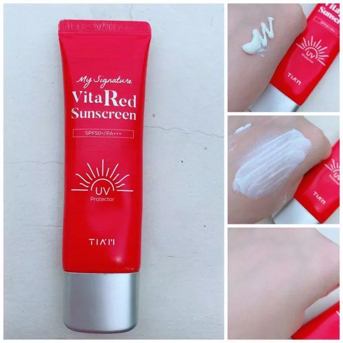 Kem chống nắng Tiam Vita Red Sunscreen còn giúp dưỡng trắng, nâng tone da và làm dịu da bị kích ứng (Nguồn: Internet).