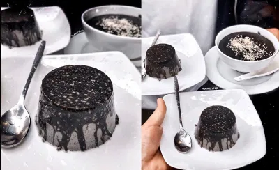 Bánh flan mè đen với màu đen từ mè xay nhuyễn. (Ảnh: Internet)