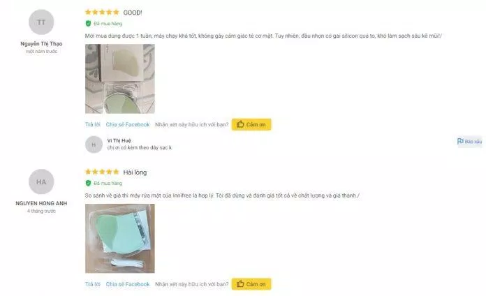 Review đánh giá máy rửa mặt Innisfree Silicone trên trang Tiki. (Nguồn: BlogAnChoi)