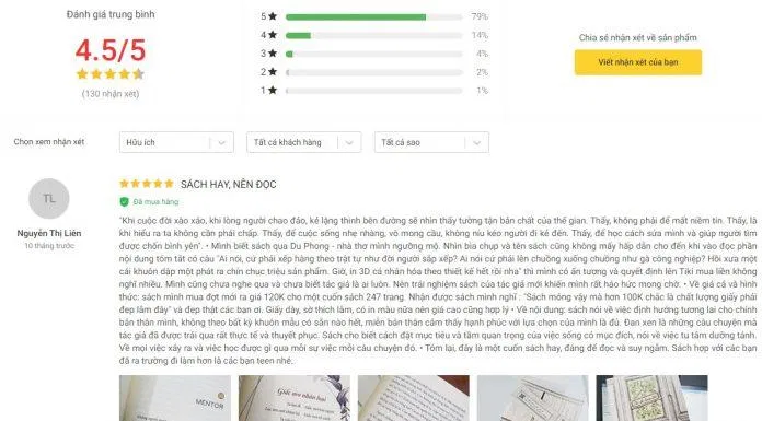 Đánh giá của độc giả trên tiki. (Ảnh: Internet)