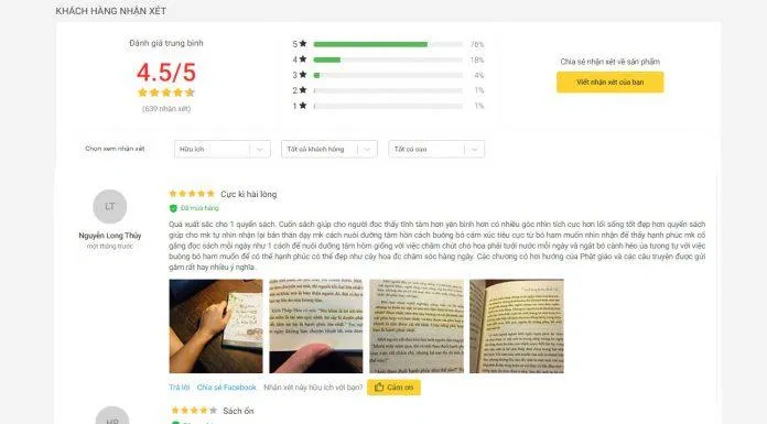 Đánh giá của độc giả trên tiki về cuốn sách. (Ảnh: Internet)