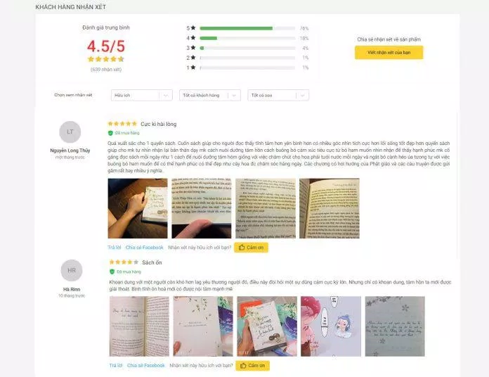 Đánh giá của độc giả trên tiki về cuốn sách. (Ảnh: Internet)