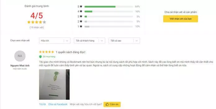 Đánh giá của độc giả trên tiki. (Ảnh: Internet)