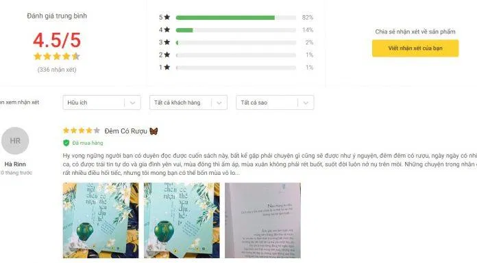 Đánh giá của độc giả trên tiki. (Ảnh: Internet)