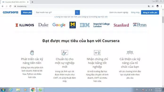 Giao diện trang Coursera (Nguồn ảnh: Internet)