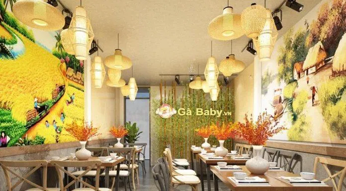 Không gian quán rộng rãi và mang đậm chất làng quê (Nguồn: Facebook Gà Baby).