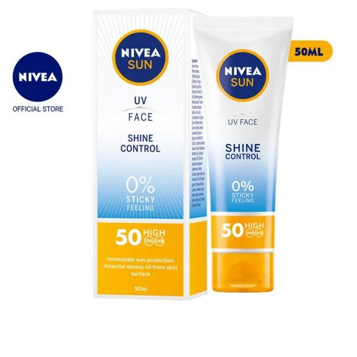 Bao bì, thiết kế của kem chống nắng Nivea UV Face Shine Control SPF50. (Nguồn: Internet.)